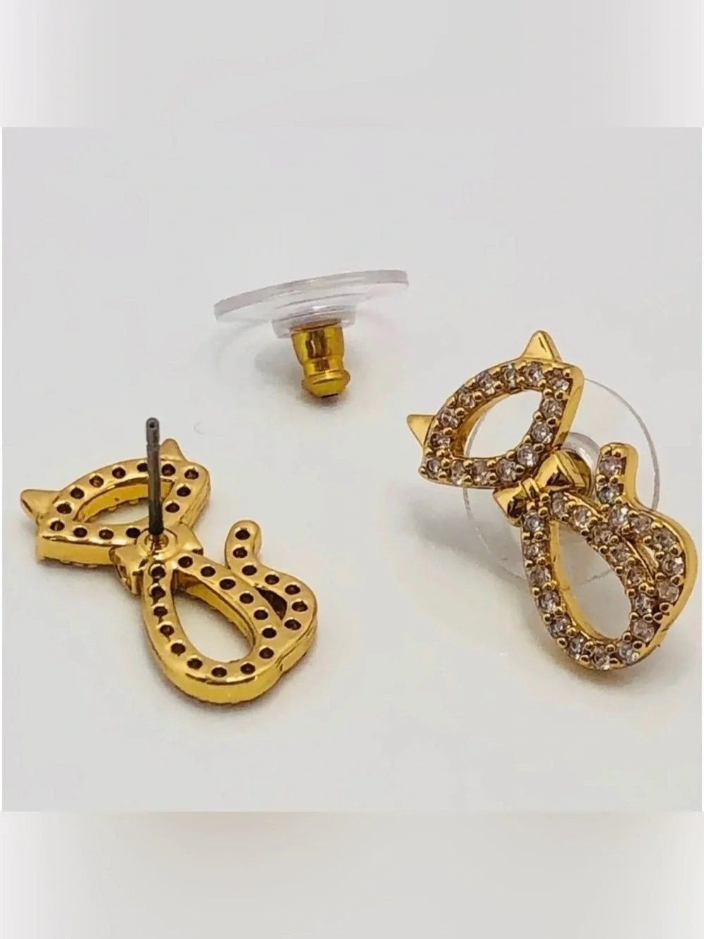 Authentic Kate Spade Jazz Things Up Pave Cat Gold And Pave Crystals Stud Earring